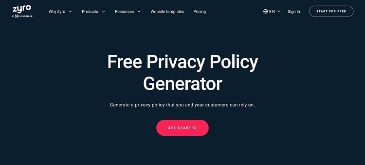 Zyro privacy policy generator