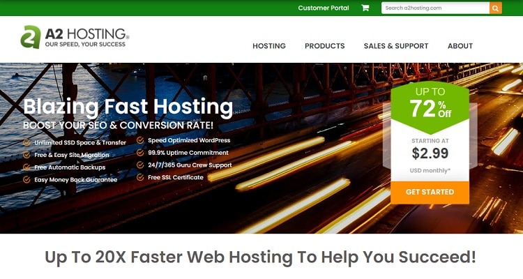 A2 Hosting Homepage