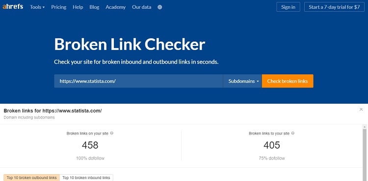 Ahrefs broken link checker