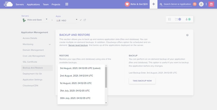 There are two types of backup at Cloudways - both features were included in all standard Cloudways accounts.