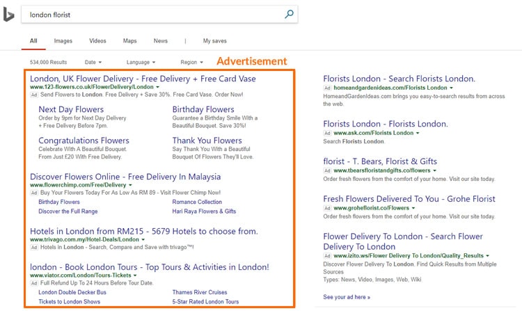 Example Bing ads