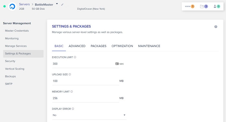 You can easily scale up your hosting needs with the server management dashboard.