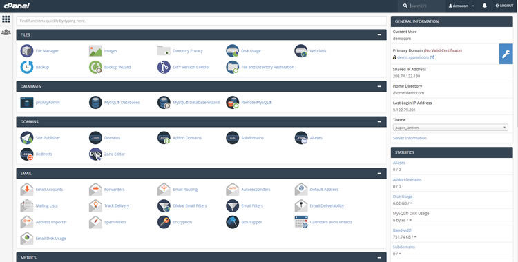 cPanel user dashboard