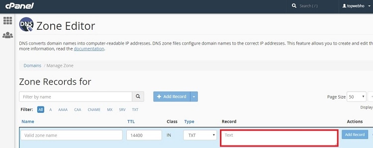 Configuring email SPF record in cPanel