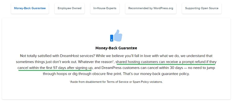 DreamHost offer new customers 97-day full refund on shared hosting plans.