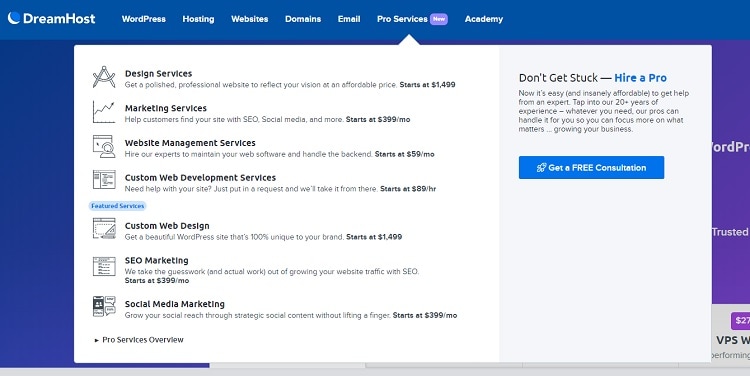 DreamHost offers a wide range of services.