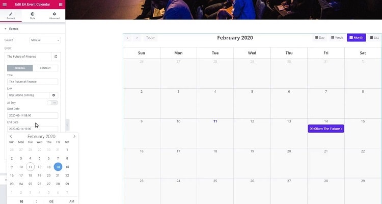 WordPress event calendar plugin for Elementor