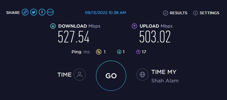 Speed test with no VPN