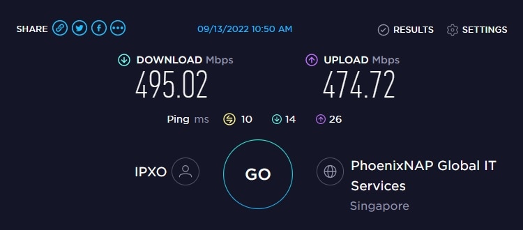 ExpressVPN speed test results from Singapore