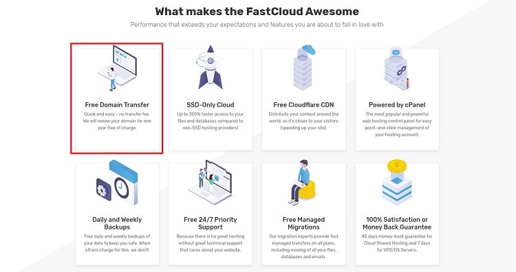 FastComet review - free domain transfer