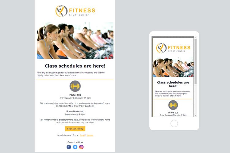 Constant Contact email templates for fitness centers / gyms.