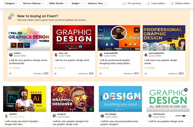 Demo: Searching for graphic designer at Fiverr