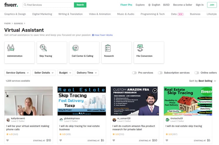 Example: Virtual Assistants for hired at Fiverr