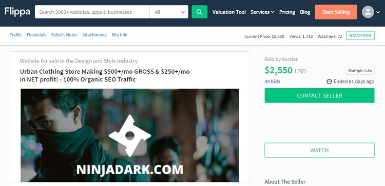 NinjaDark.com - A Shopify dropshipping store that makes a good profit and sold at a lucrative price on Flippa