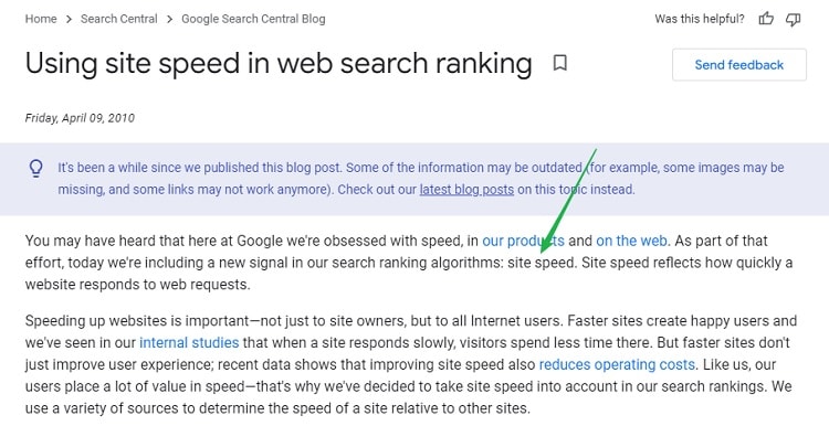 Website page load speed is a google ranking factor