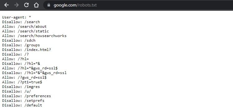 Google’s Robots.txt file.