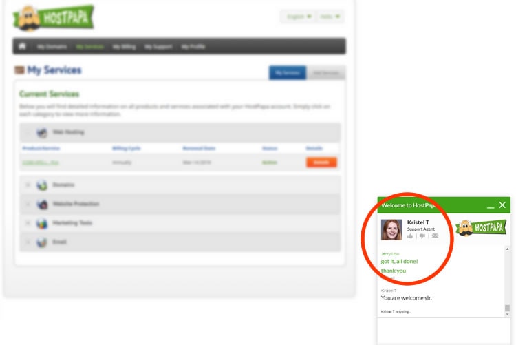 HostPapa live chat support 