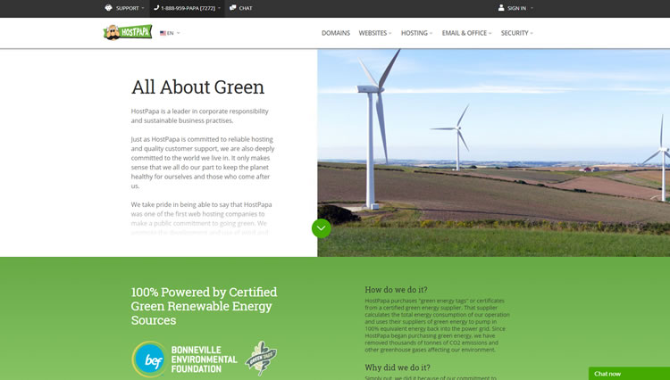 HostPapa created a dedicated page to talk about company's go-green policy (see it live here).