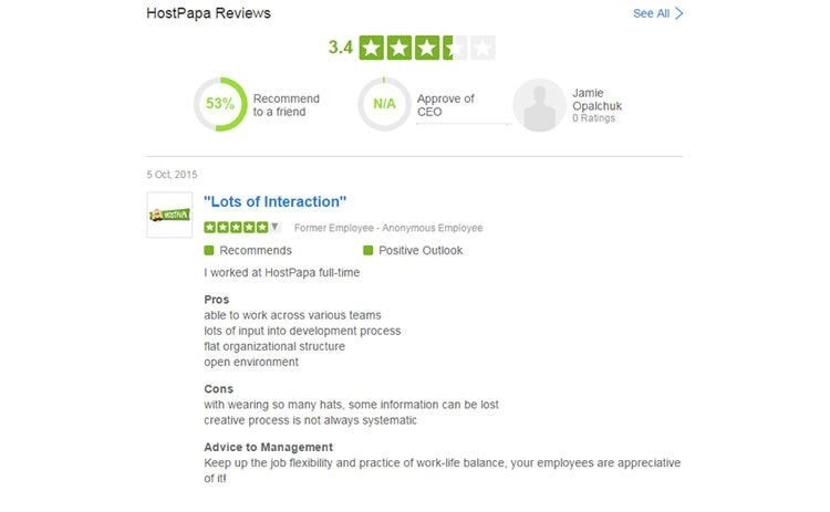 HostPapa workplace reviews at the Glassdoor.ca