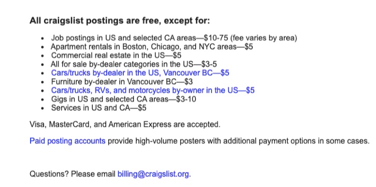 craigslist postings conditions