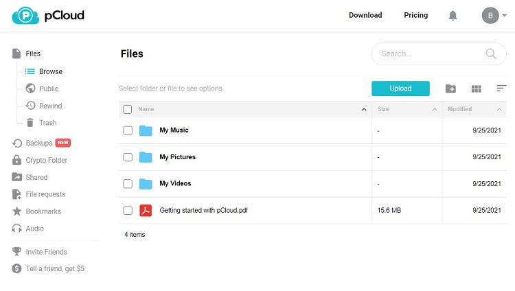 The pCloud interface is user-friendly and very intuitive