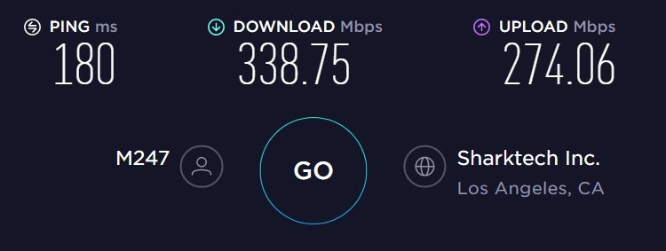 Speed test connected to AtlasVPN US server