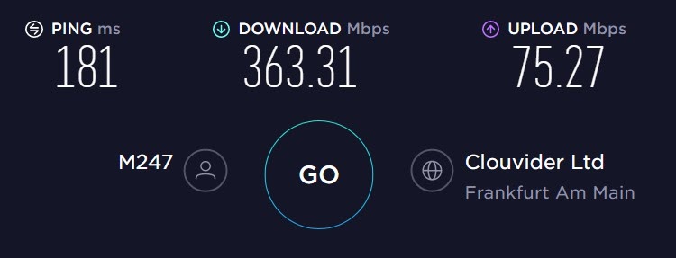 Speed test connected to AtlasVPN server in Germany