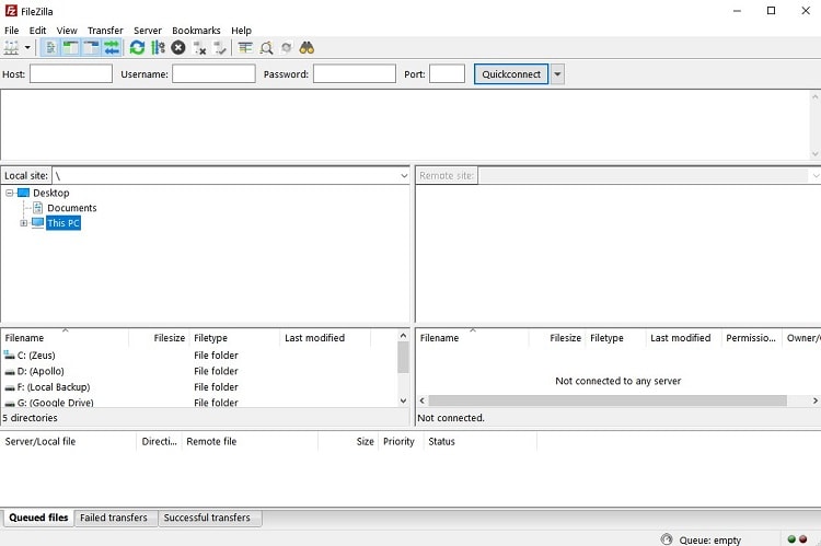 Filezilla offers a familiar interface for Windows users.