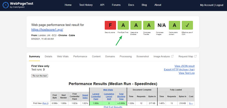 WHSR tests show that Bluehost servers have excellent server response speeds.