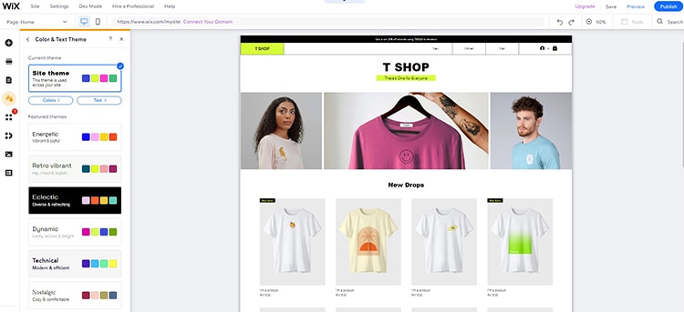 Wix Editor - customize your boutique's theme color.