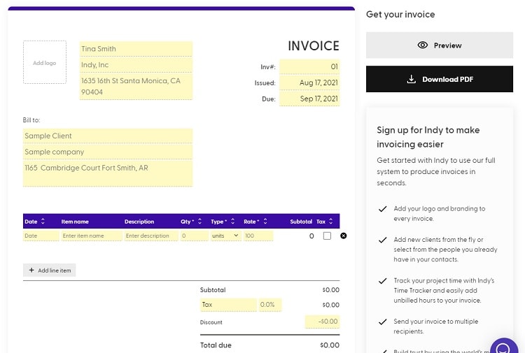 Indy Invoice Generator