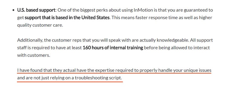 inmotion support staffs had at least 160 hours training before answering users call