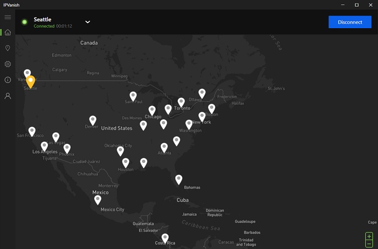 IPVanish connection map.