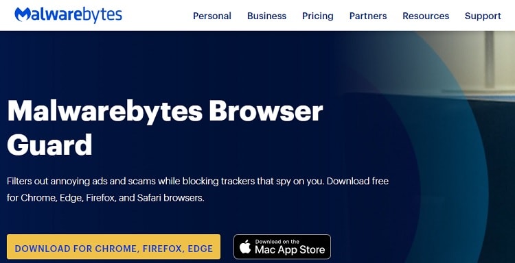 Malwarebytes Browser Guard helps protect your privacy by blocking third-party ad trackers.