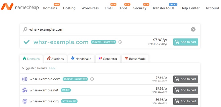 Register a domain name with Namecheap