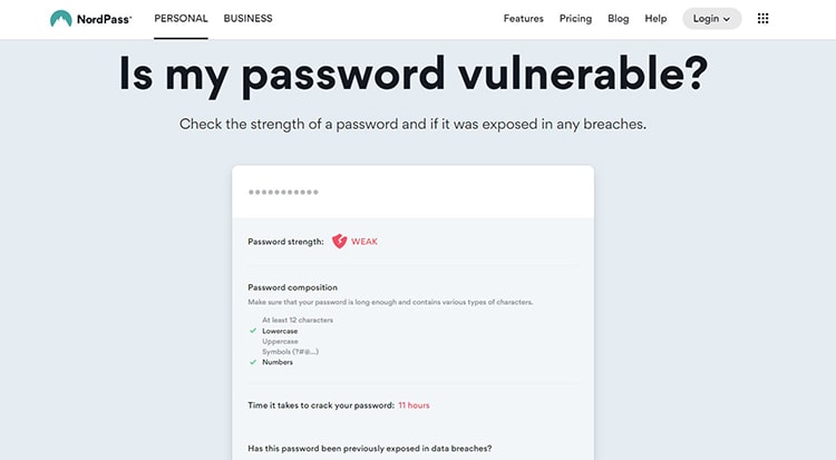 NordPass password checker