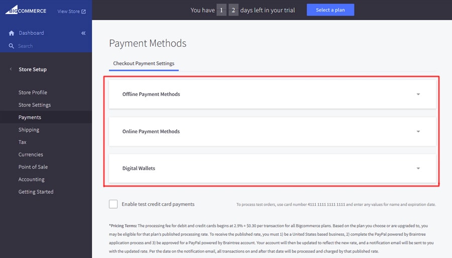 Bigcommerce payment methods