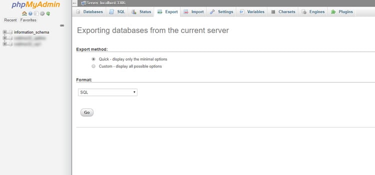 Exporting and transferring databases using phpMyAdmin