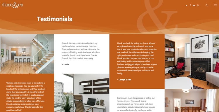 Testimonial page in real estate agent website