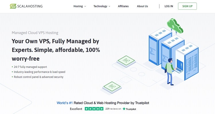 ScalaHosting’s Managed Cloud VPS costs just a few dollars over SiteGround shared hosting