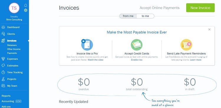 FreshBooks has a friendly and easy to read layout.