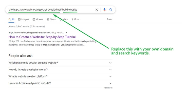 Demo: How to perform a site: search to find out if your website is indexed by Google. 