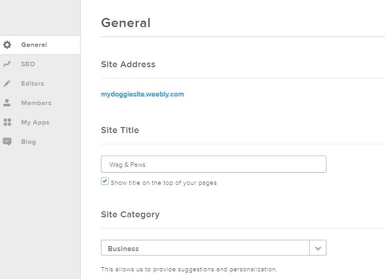 Weebly basic site setting