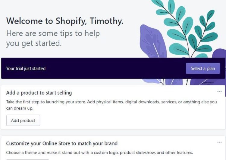 Shopify welcome page.