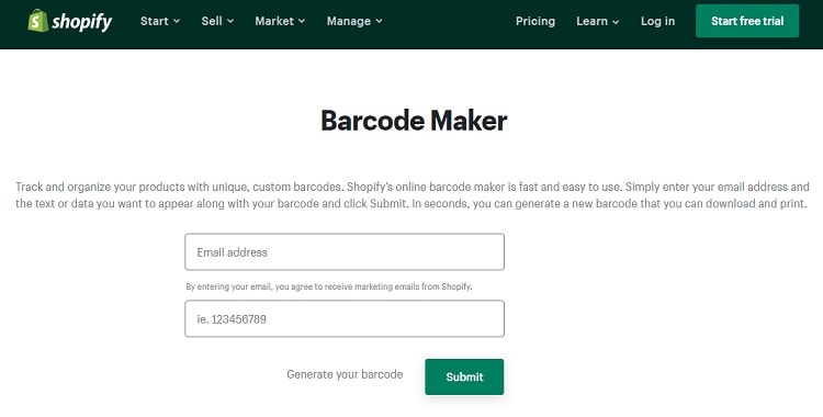 Shopify barcode generator