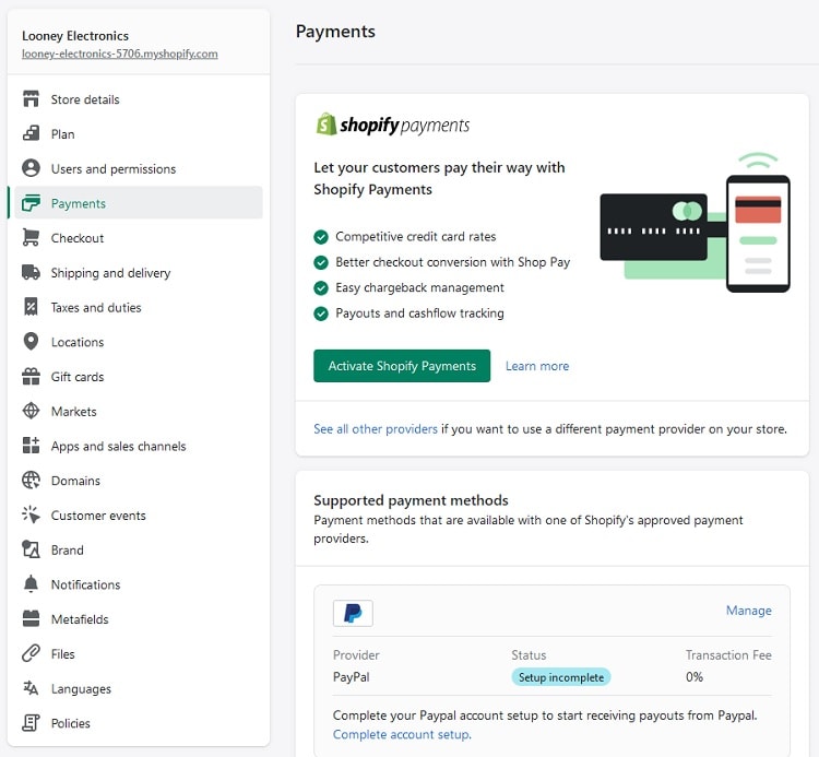 Payments setting page allows you to manage the components related to store transactions which include payment gateways, taxes, checkout, etc.