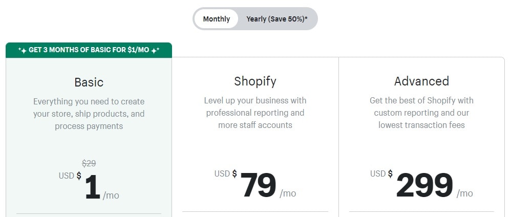 The cost of Shopify store.