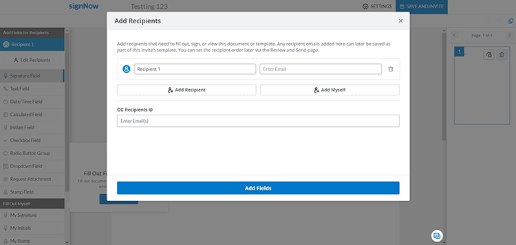 Adding multiple recipients to sign on the document