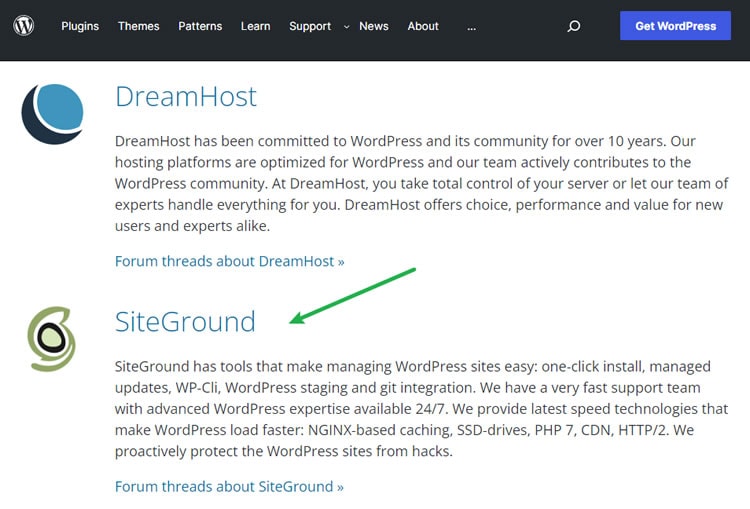 SiteGround - recommended by WordPress.com