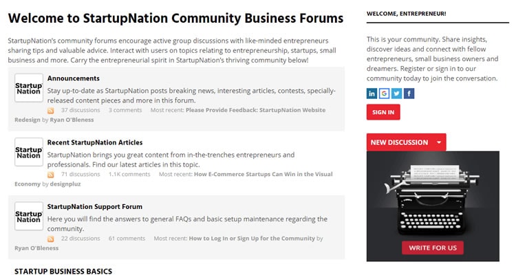 Forum Example - Startup Nation